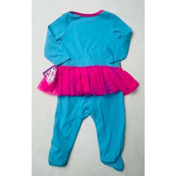 Girls Supergirl Footie 6-9 Months Blue Pink Glitter tutu - Picture 6 of 6